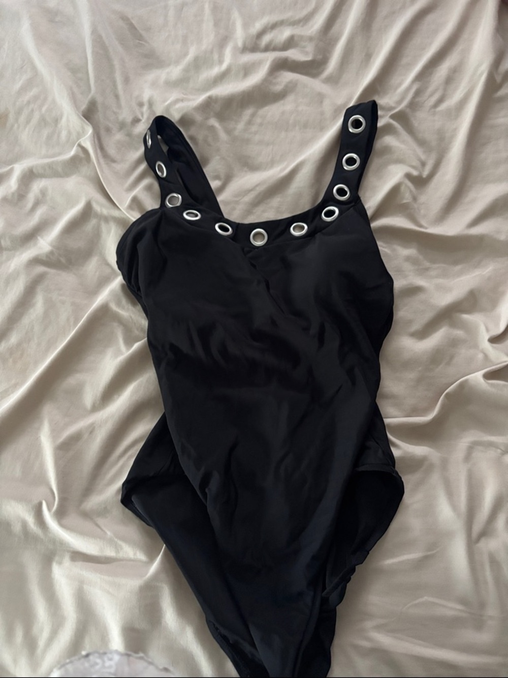 Target Black One-Piece Swimsuit with Silver Eyelet Trim